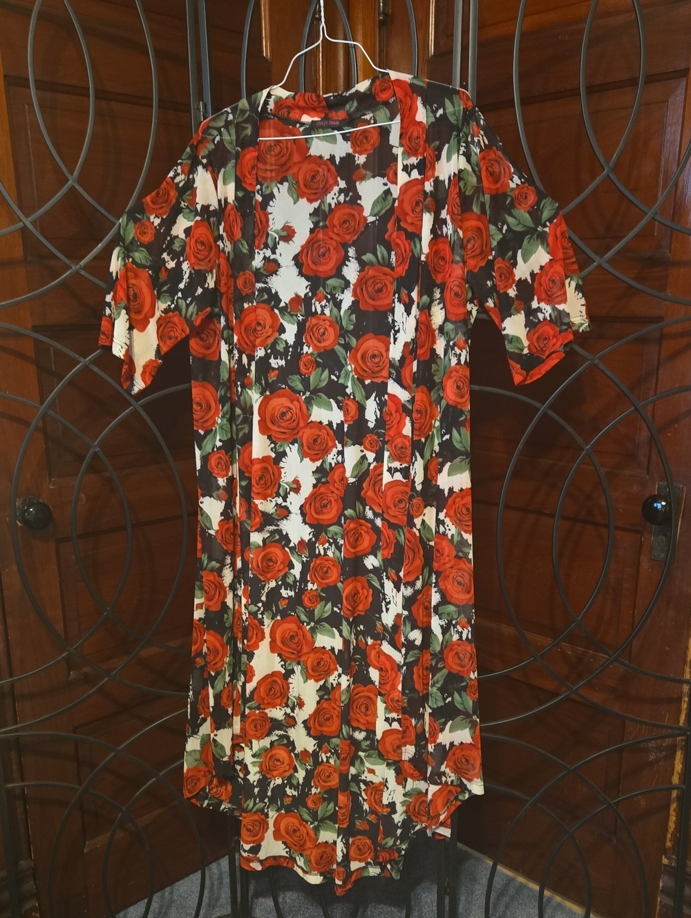 Crazy Train Red Rose Print Womens Duster